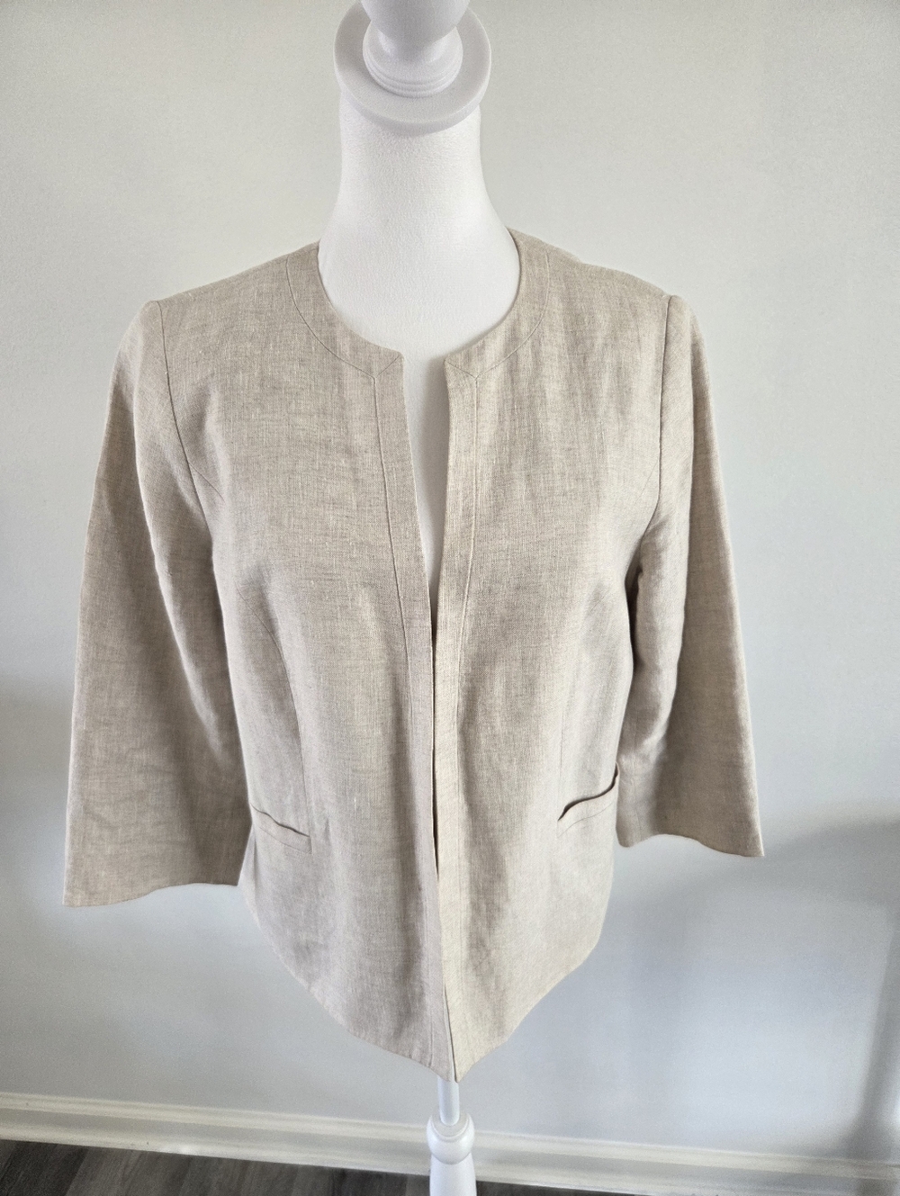 Talbots Neutral Beige Open-Front 100% Linen Jacket Sz. 12P